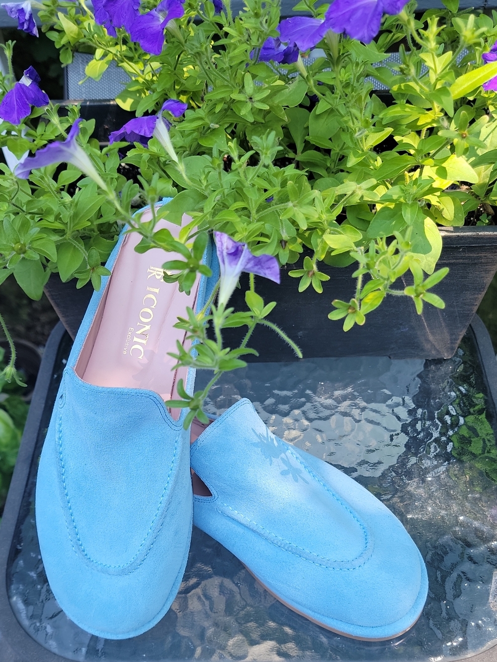 Light  Blue Suede Slip-On Mules Size 11